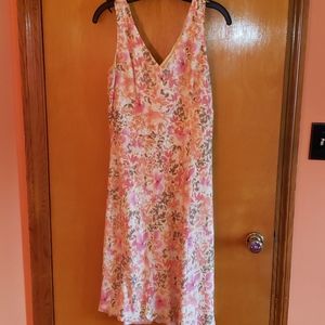 Ann Taylor Loft v-neck floral dress pink yellow 8